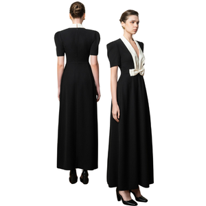 Robe de bureau Offre Spéciale pour femmes AKINA ROBE LONGUE Col contrasté Conception Matériel de bonne qualité Vêtements pour femmes Élégant Vietnam - Product Image 1