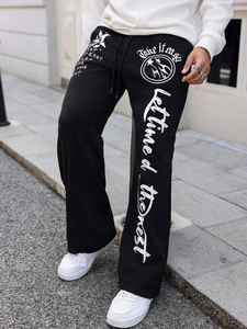 Pantalones de chándal acampanados informales de alta calidad personalizados para hombre, pantalones de chándal con cintura elástica de retazos para hombre, pantalones de chándal acampanados apilados para hombre - Product Image 4