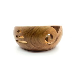 Yarn <b>Storage</b> Bowl with Carved Window Natural Wood <b>Knitting</b> Crochet 7X 3 Inch Antique and Modern - Product Image 3
