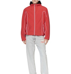 Chaqueta Cortavientos Impermeable con Cremallera de Poliéster al por Mayor, Chaqueta Cortavientos de Nailon Personalizada con Capucha y Ribete Reflectante para Verano - Product Image 3