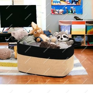 ขายร้อนเด็กแมวของเล่นผ้าฝ้ายธรรมชาติตะกร้าเชือกทอผ้าอ้อมเด็กและของเล่นหนังจับพับตะกร้าเก็บ - Product Image 3