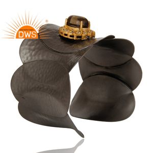 Dernière conception faite à la main Cz naturel et Quartz fumé pierres précieuses bracelet de manchette bijoux personnalisés pour les femmes cadeau pour elle - Product Image 3