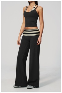 Wholesale Custom 2026 Black Striped Halter Crop Top High Waist Knee Length Leggings 2 Piece Set Seamless Yoga Wear - Product Image 2