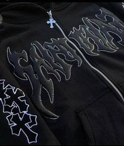 Ensemble sweat-shirt et pantalon de survêtement d'hiver à capuche noir uni écologique personnalisé avec 100% coton - Product Image 5