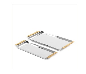 Lot de 2 plateaux de service en fer et acrylique pour chocolat avec poignées Design de luxe Idéal pour mariage Hôtel Dessert et affichage de la date - Product Image 5