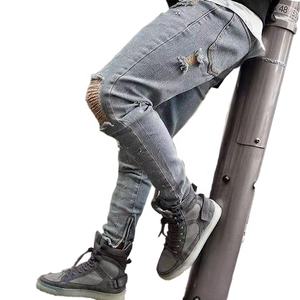 กางเกงยีนส์ทรงตรงเอวสูงสไตล์วินเทจสำหรับผู้ชาย ผ้าฝ้าย 100% ระบายอากาศได้ดี เป็นมิตรกับสิ่งแวดล้อม แห้งเร็ว น้ำหนักเบา ตกแต่งด้วยรอยขาด เหมาะสำหรับฤดูหนาว - Product Image 5