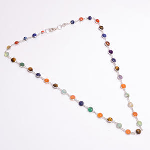 Collar de Plata de Ley 925 hecho a mano de diseño clásico al por mayor para mujer, cadenas finas de lujo con piedras preciosas mixtas - Product Image 1