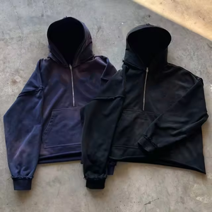 La más nueva Sudadera con capucha de cuarto de cremallera desgastada Boxy Fit Acid Wash Oversized Sun Faded mens half zip hoodies - Product Image 1