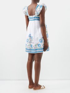 Robe blanche mini trapèze sans bretelles en gaze de coton légère à motif floral imprimé pour les fêtes et l'extérieur - Product Image 2