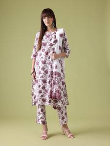Kurta de algodón puro con estampado floral para mujer con pantalones y traje Dupatta indio Pakistán Salwar kameez - Product Image 6