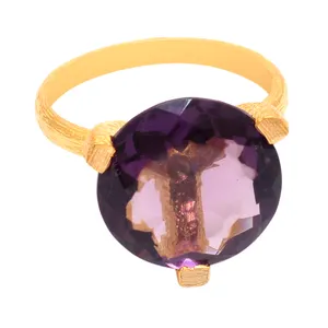 แหวนพลอยอเมทิสต์สีฟ้าชุบทองทำมือโดยช่างฝีมือแหวนเงินสเตอร์ลิง925แฮนด์เมดจากผู้ผลิตในอินเดีย - Product Image 1