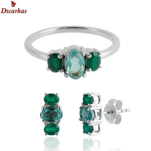 New arrival luxury design 925 sterling silver natural <b>green</b> onyx gemstone stud earring ring set for women - Product Image 6