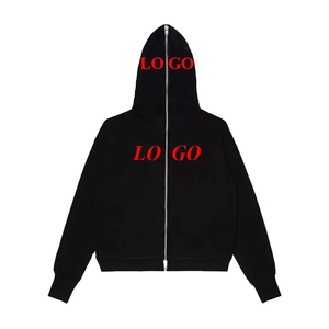 Bajo MOQ Logotipo personalizado Negro Full Zip Up Sudadera con capucha Algodón Fleece Ropa de calle personalizada Sudaderas con capucha de alta calidad para hombres - Product Image 1