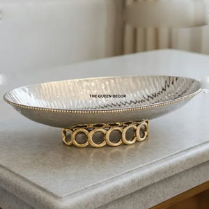 ชามแฟนซีทันสมัยคุณภาพสูงหรูหรา ชามเซรามิกสไตล์ญี่ปุ่น ฐานโลหะอะลูมิเนียมทรงกลมขัดเงาเคลือบทอง - Product Image 1