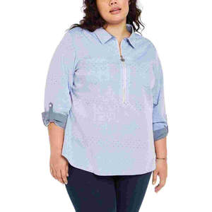 Camicia in popeline di cotone con zip frontale Tommy Hilfiger da donna, taglie forti, stile casual, blu - Taglia 2X - Product Image 1