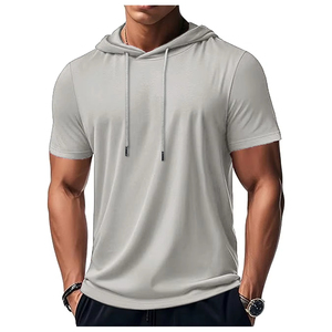 Men's Trendy And Fashionable Thin Style Breathable Loose <b>Outdoor</b> Running Casual <b>Top</b> Sports Short Sleeved T-<b>shirt</b> Hooded Style - Product Image 4