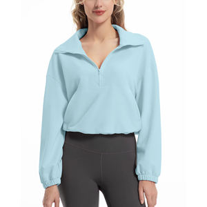 Sudadera de Manga Larga con Media Cremallera para Mujer, Estilo Holgado, Corte Cuadrado, Largo Corto, Silueta Moderna, Sudadera a la Moda - Product Image 1