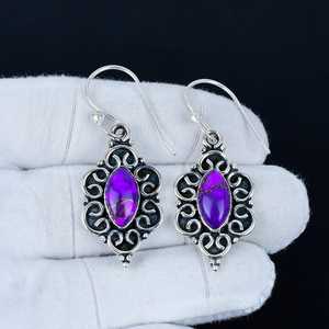 Boucles d'oreilles en cristal plaqué or turquoise épineux violet, argent sterling 925 massif, cadeaux pour fêtes, anniversaires, Noël - Product Image 3