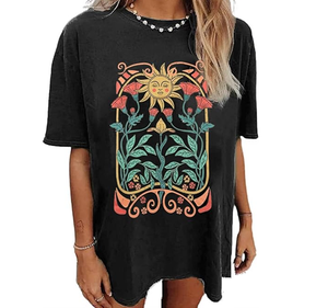 เสื้อยืดโอเวอร์ไซส์ลายดอกไม้สำหรับผู้หญิง เสื้อยืดกราฟิกแนชวิลล์มิวสิค แขนสั้น เสื้อฤดูร้อนลำลองหลวมๆ สไตล์ชายหาด - Product Image 3