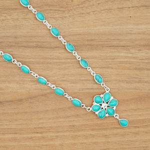 Collar de turquesa de Plata de Ley 925 hecho a mano con regalo de platino para mujer, joyería de piedras preciosas para mujer - Product Image 1