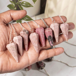 Péndulos Tallados en Forma de Ángel de Rodonita Facetada Ecológica, Piedra Preciosa Curativa, Energía Aura Feng Shui, Gran Venta - Product Image 2