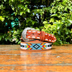 Ceinture Western Classique en Cuir Véritable Perlé Paisley Faite à la Main avec Boucle Ardillon en Alliage de Zinc 40MM pour Tenue Décontractée - Product Image 2