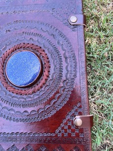 Single Blue Stone Leather Large Bound <b>Book</b> with Gemstone, Hand Made Sketch Single Stone Journal Notebook Leather Diary - Product Image 2