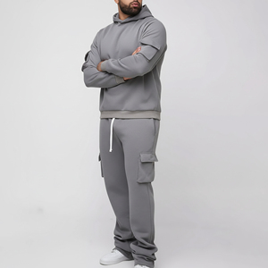 ชุดวอร์ม2ชิ้นมีฮู้ดและกางเกงวอร์มสำหรับฤดูหนาวมาใหม่พร้อมกระเป๋าด้านข้างและโลโก้สกรีนลาย - Product Image 1