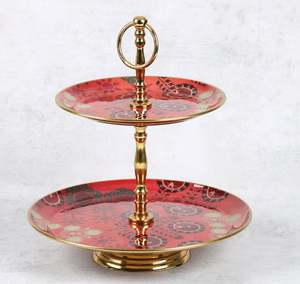 2-Tier Stainless Steel Cake <b>Stand</b> with Flourish <b>Cupcake</b> Dessert Holder Enamel Printed for Birthdays Weddings Parties - Product Image 2