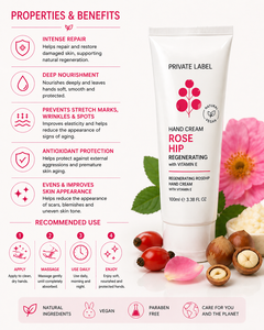 Crema de Manos de Rosa Mosqueta de Marca Privada 100ml OEM |   Crema de Manos Reparadora e Hidratante Antienvejecimiento |   Absorción Rápida España UE - Product Image 3