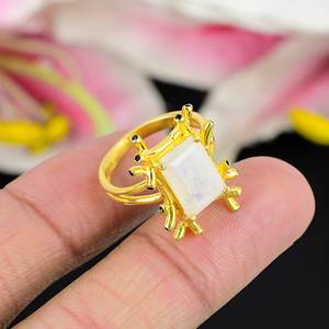 Anillo de Piedra Lunar Arcoíris Natural, Chapado en Oro, Plata de Ley 925, Joyería Fina para Mujer, Aniversario, Boda, Fiesta - Product Image 3