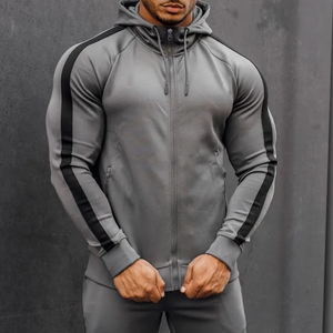 Veste et pantalon à capuche deux pièces pour hommes avec panneaux contrastés vêtements de sport - Product Image 3