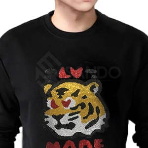 เสื้อกันหนาวลำลองสำหรับผู้ชายผ้าคอตตอน100% แห้งเร็วและกันลมพร้อมโลโก้พลอยเทียมและลวดลายสีพื้น - Product Image 5