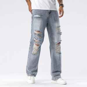 Rugged Damaged Vintage Winter Gothic <b>Jeans</b> for <b>Men</b> Stylish Distressed <b>Ripped</b> Denim Pants Comfortable Regular Fit for Streetwear - Product Image 1