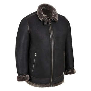 Blouson Bomber Homme en Cuir Véritable et Peau de Mouton, Col Montant, Logo Frontal, Chaud pour l'Hiver, Vêtement d'extérieur Personnalisé en Gros - Product Image 2