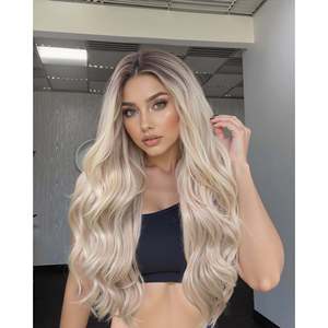 Hadley-DWY Platinum Blonde Glueless <b>Wig</b> Synthetic Lace Front Long Layered Loose Wave Transparent Lace Fiber Synthetic Material - Product Image 1