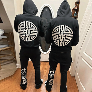 Streetwear lourd en détresse sweat à capuche zippé et pantalon de survêtement 2 pièces ensembles pour hommes ensemble de survêtements Vintage lavés à l'acide personnalisés - Product Image 4