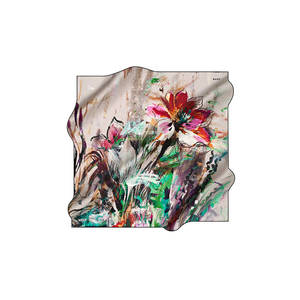 Vintage Designer Silk Scarf-Beige Floral Square Crepe Satin - Product Image 1