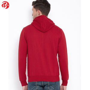 Sudaderas con capucha de lana de algodón estilo cremallera de manga larga para hombre con bolsillo Su propio diseño de logotipo Sudaderas con capucha cálidas de color rojo - Product Image 3