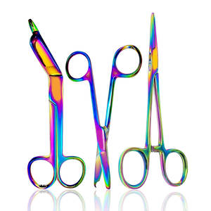 Ensemble de ciseaux hémostatiques en acier inoxydable revêtu de titane multicolores, instruments chirurgicaux manuels certifiés MOL, utilisation en chirurgie générale - Product Image 1