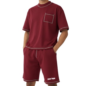 Ensemble 2 pièces pour homme, coupe classique, 100 % coton, couleur unie, imprimé, surpiqûres contrastées, logo personnalisé, respirant, écologique, OEM/ODM - Product Image 1