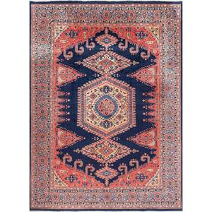 Tapis en laine noué à la main Aalam Blue Pae-5575 9x12 rectangulaire à motif médaillon pour la décoration de la maison, du salon ou de l'couloir - Product Image 1