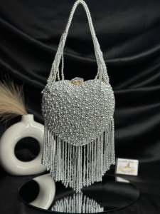 Bolso de Mano de Novia en Forma de Corazón con Cuentas de Terciopelo y Perlas Hechas a Mano para Moda Vintage con Cierre de Cremallera, Bolso de Fiesta, Estilo Indio - Product Image 3