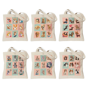 Cartoon <b>Animal</b> <b>Canvas</b> Tote Bag with Rope Handle Nine-Grid Storage Organizer Factory Direct Wholesale - Product Image 1