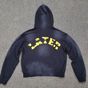 Sweat à capuche personnalisé à la mode avec impression en aérosol et lavage à l'acide Sweat à capuche avec trois fermetures éclair et broderie de lettres Boxy - Product Image 3