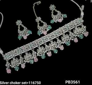 Plaqué argent belle superbe CubicZircon cristal Dangle goutte tour de cou collier de mariage bijoux avec boucle d'oreille Mangtika pour les femmes - Product Image 4