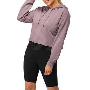 Custom Design Outdoor Use Hooded Fleece Women Crop <b>Top</b> Hoodies Solid Color Comfortable Breathable Autumn <b>Winter</b> - Product Image 3