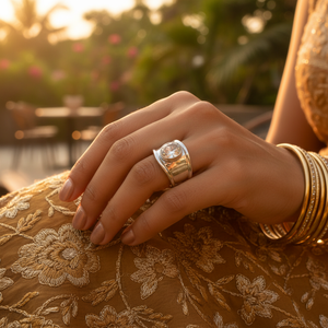 Rose Gold & Gold Plated Women's Trendy Silver <b>Ring</b> Oval Gemstone Fashion Inlay Technology Floral Religious Style Claw Setting - Product Image 2