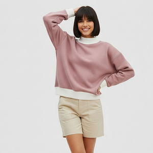 Écusson brodé personnalisé Vintage vierge 100% coton sweat-shirt à col rond réversible pour femmes en éponge française surdimensionnée - Product Image 2