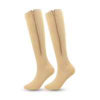 Chaussettes de compression à fermeture éclair pour femmes, hauteur genou, avec fermeture éclair latérale, chaussettes de compression pour le sport et le cyclisme